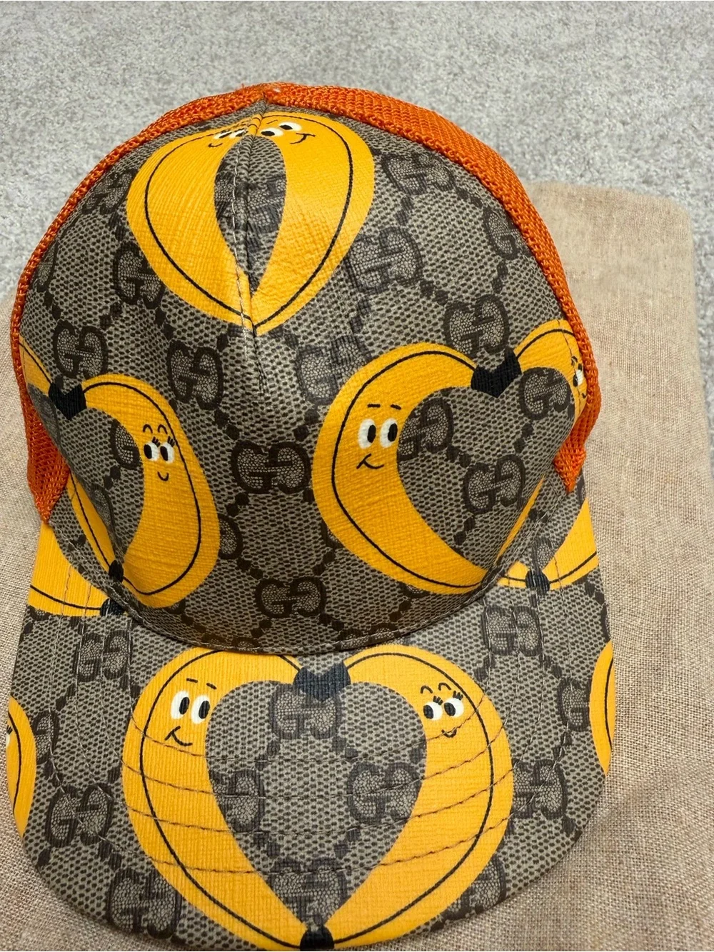 Gucci Kids Brown & Orange Banana-Print Mesh Trucker Hat